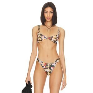 Gonza Twist Front Swim Bikini Top Semi-Sheer Swimwear Abstract Pattern Deia Sz S